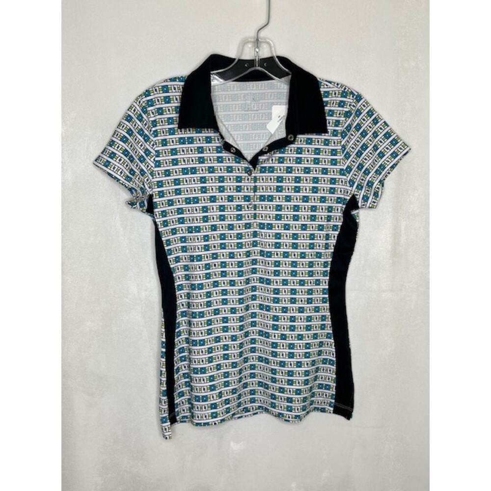 Ep sport golf fast track black white green blue multi short sleeve polo womens S
